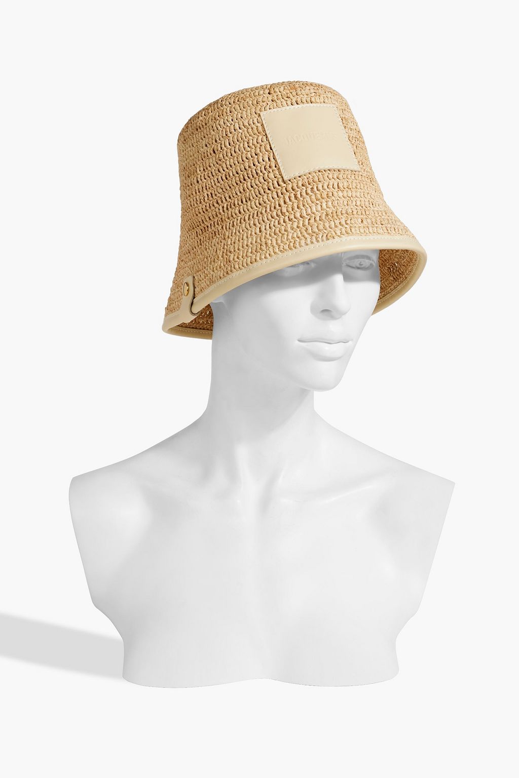 JACQUEMUS Le Bob Soli leather-trimmed raffia bucket hat