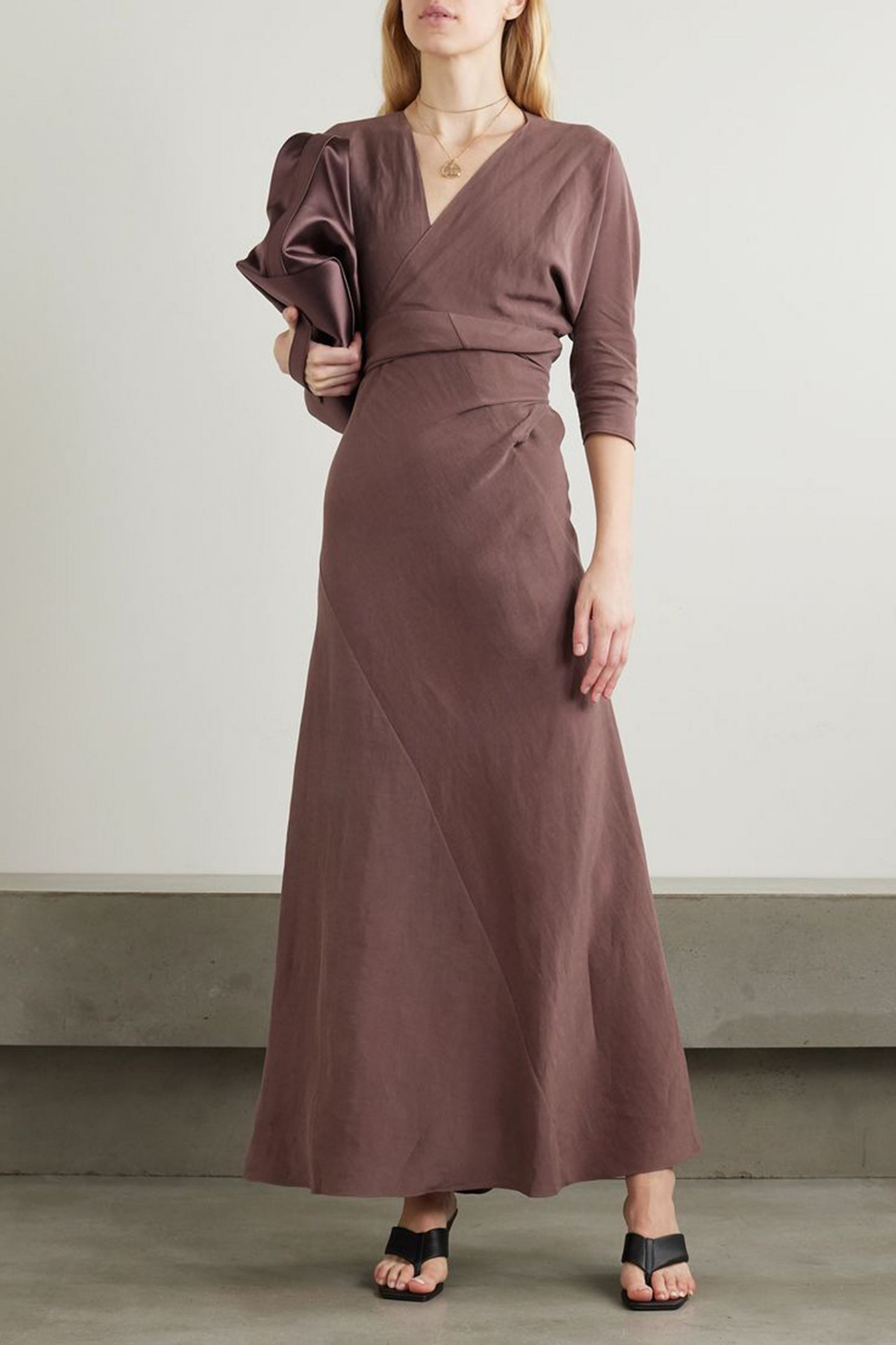 Cortana Tanami linen and silk-blend maxi wrap dress