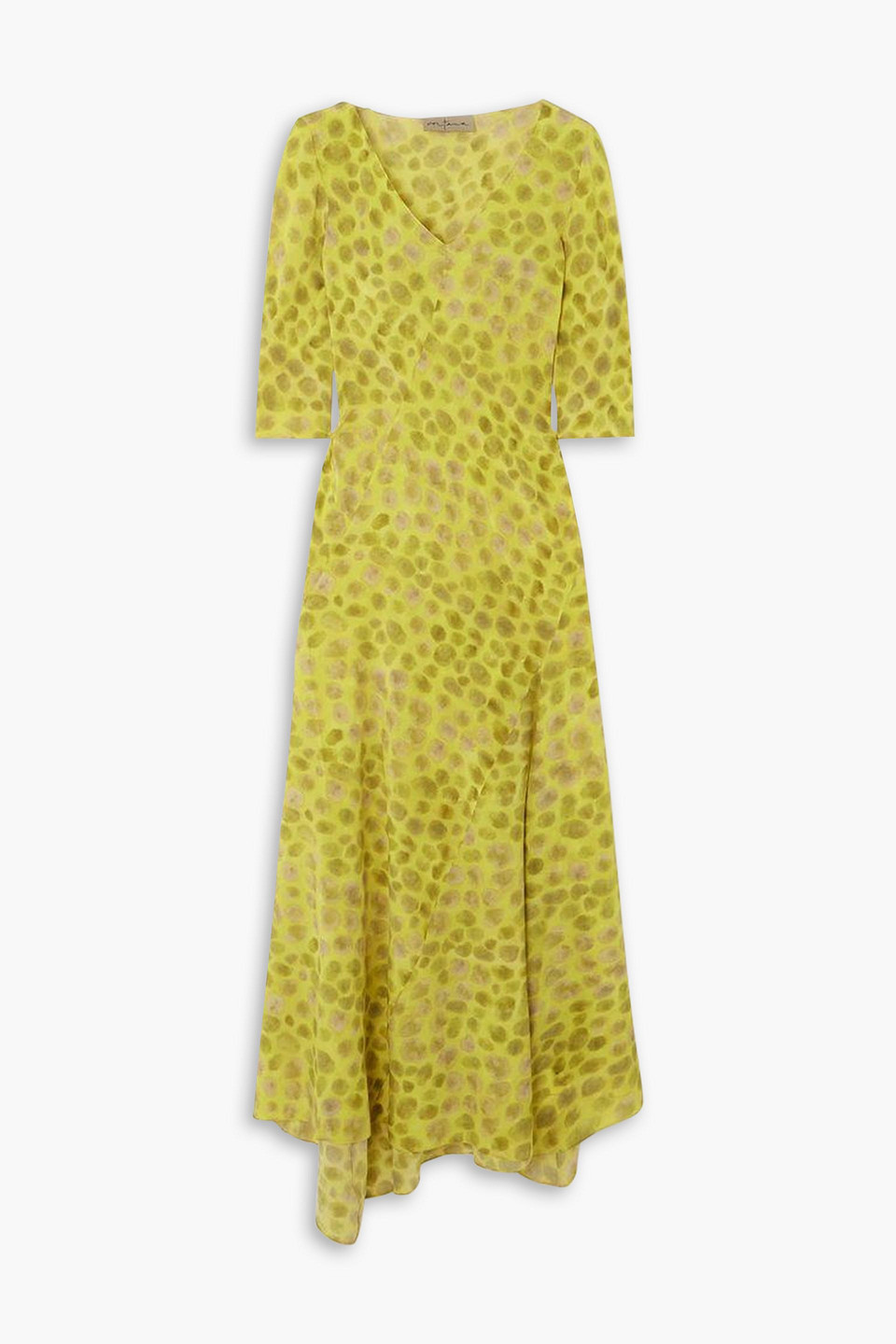 Cortana Khata Printed Silk-georgette Dress In Chartreuse