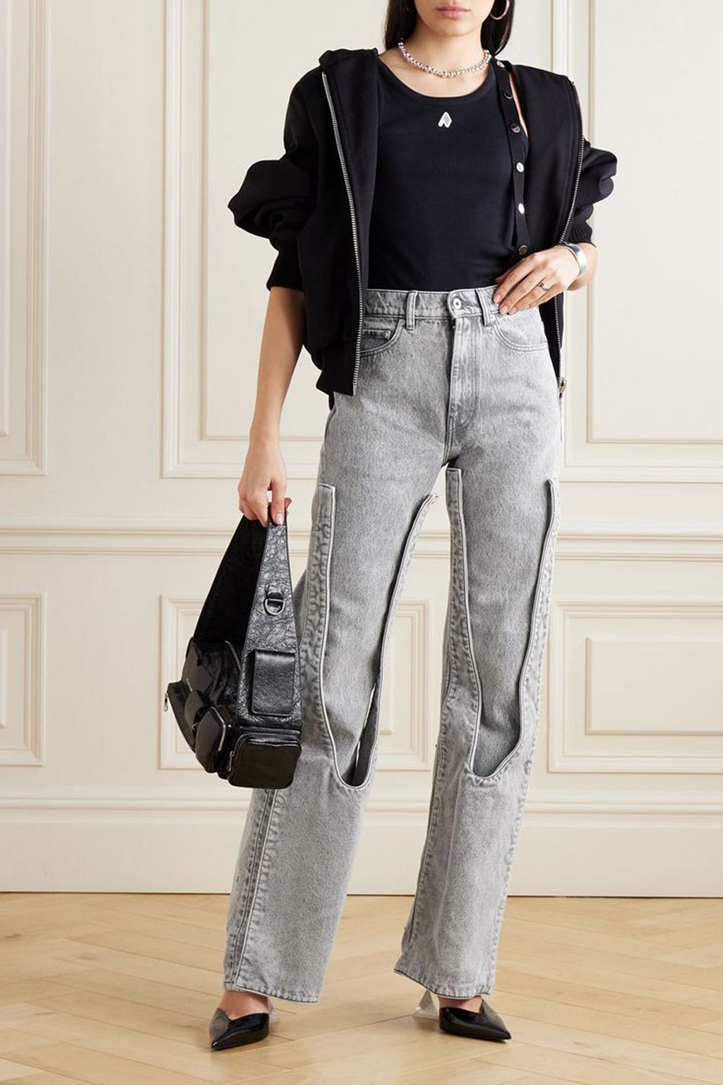 Y/PROJECT Snap Off Chap convertible high-rise  straight-leg jeans