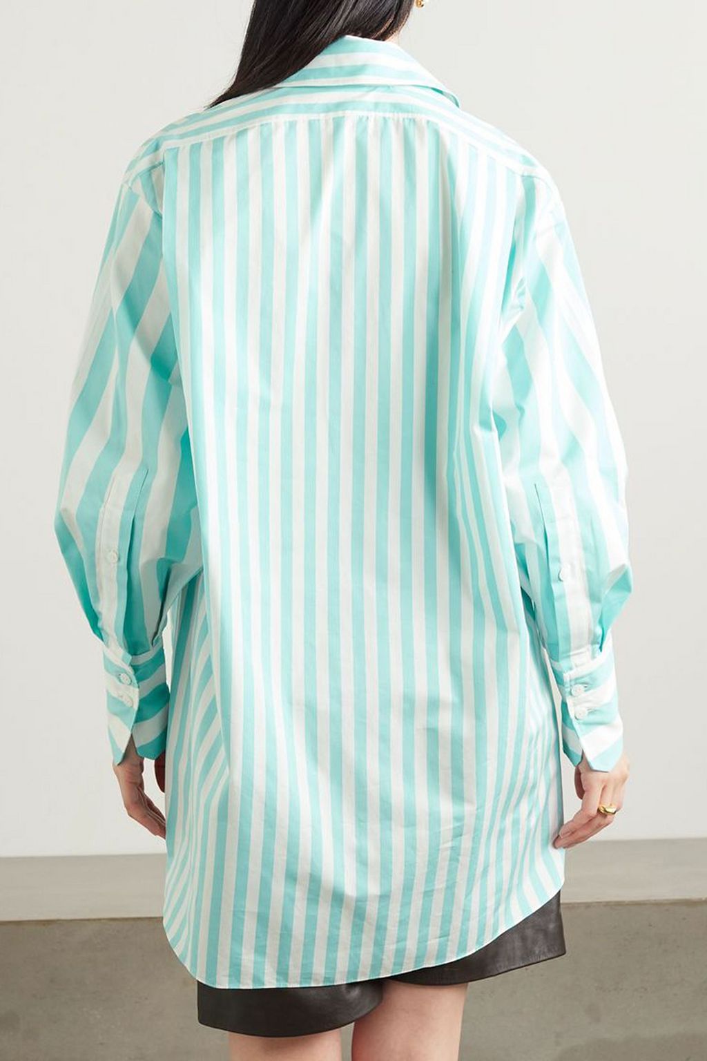 PATOU Iconic oversized embroidered striped cotton-poplin mini shirt dress