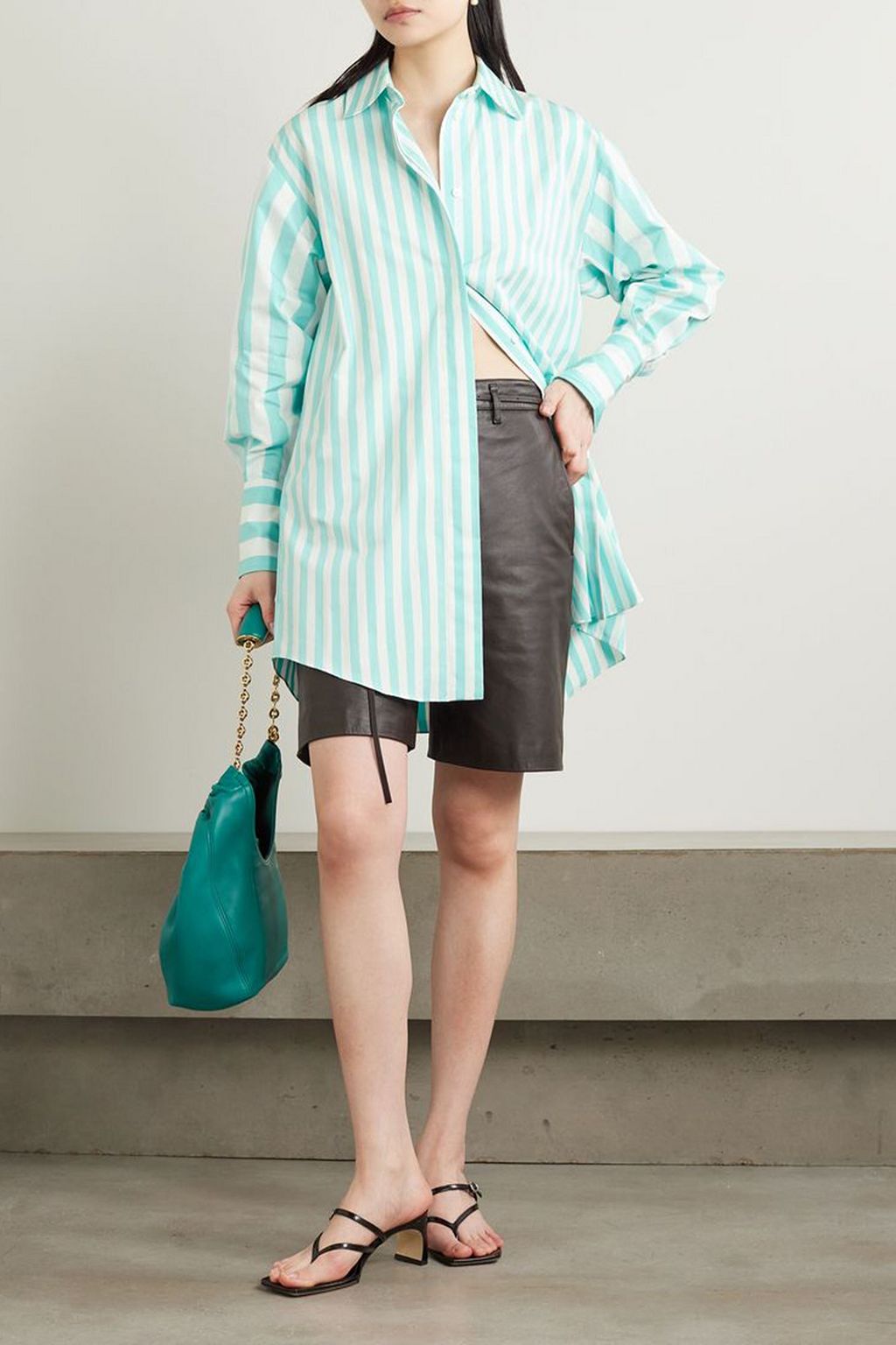PATOU Iconic oversized embroidered striped cotton-poplin mini shirt dress