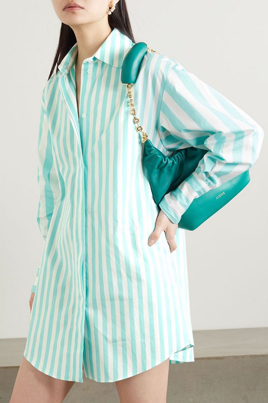 PATOU Iconic oversized embroidered striped cotton-poplin mini shirt dress