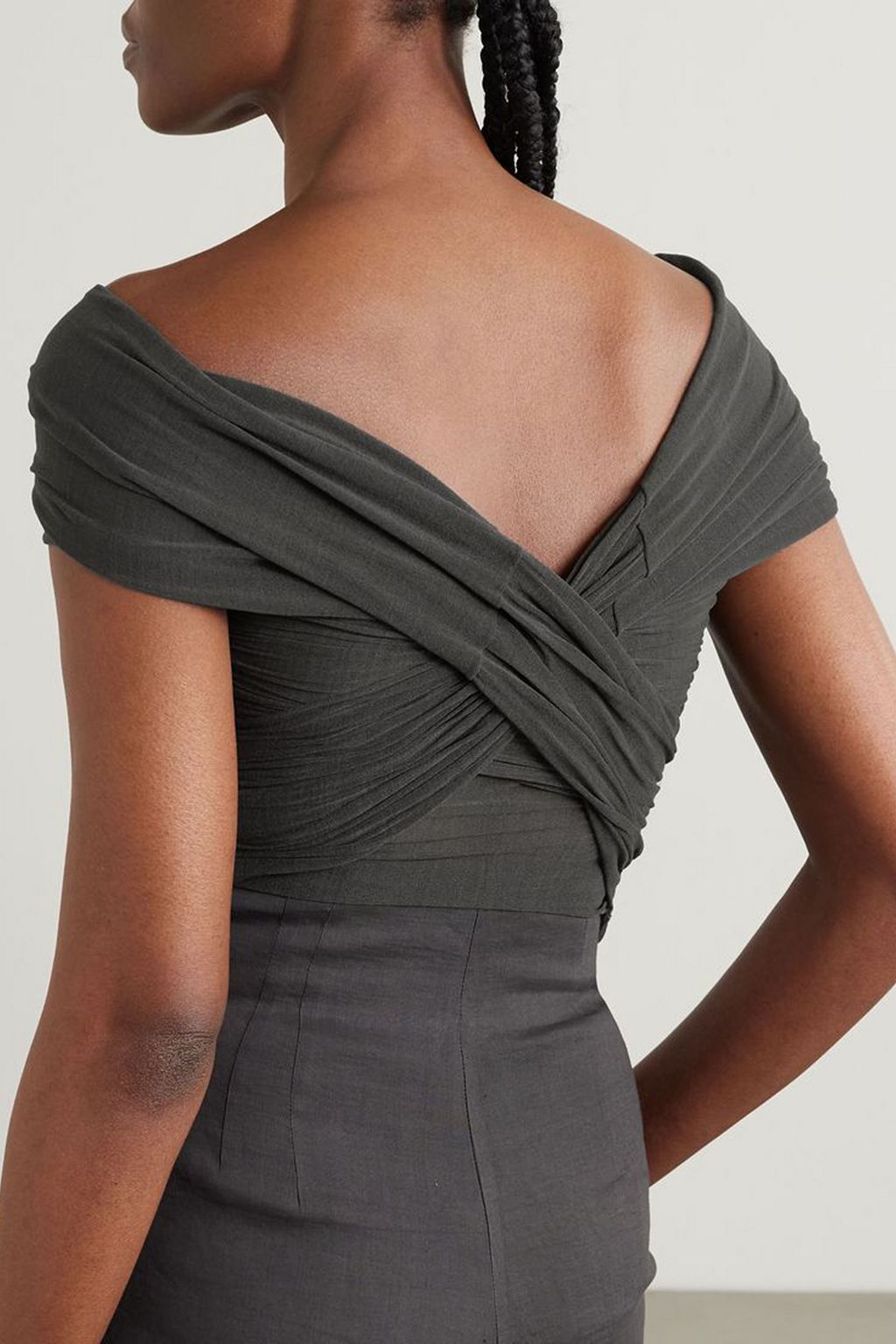 CORTANA Zaida cropped ruched silk-blend tulle top