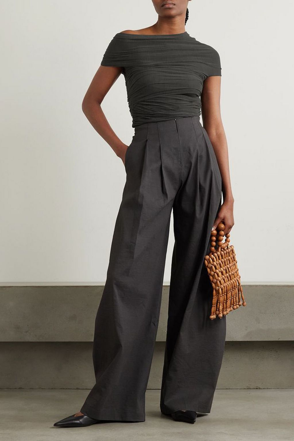 CORTANA Zaida cropped ruched silk-blend tulle top