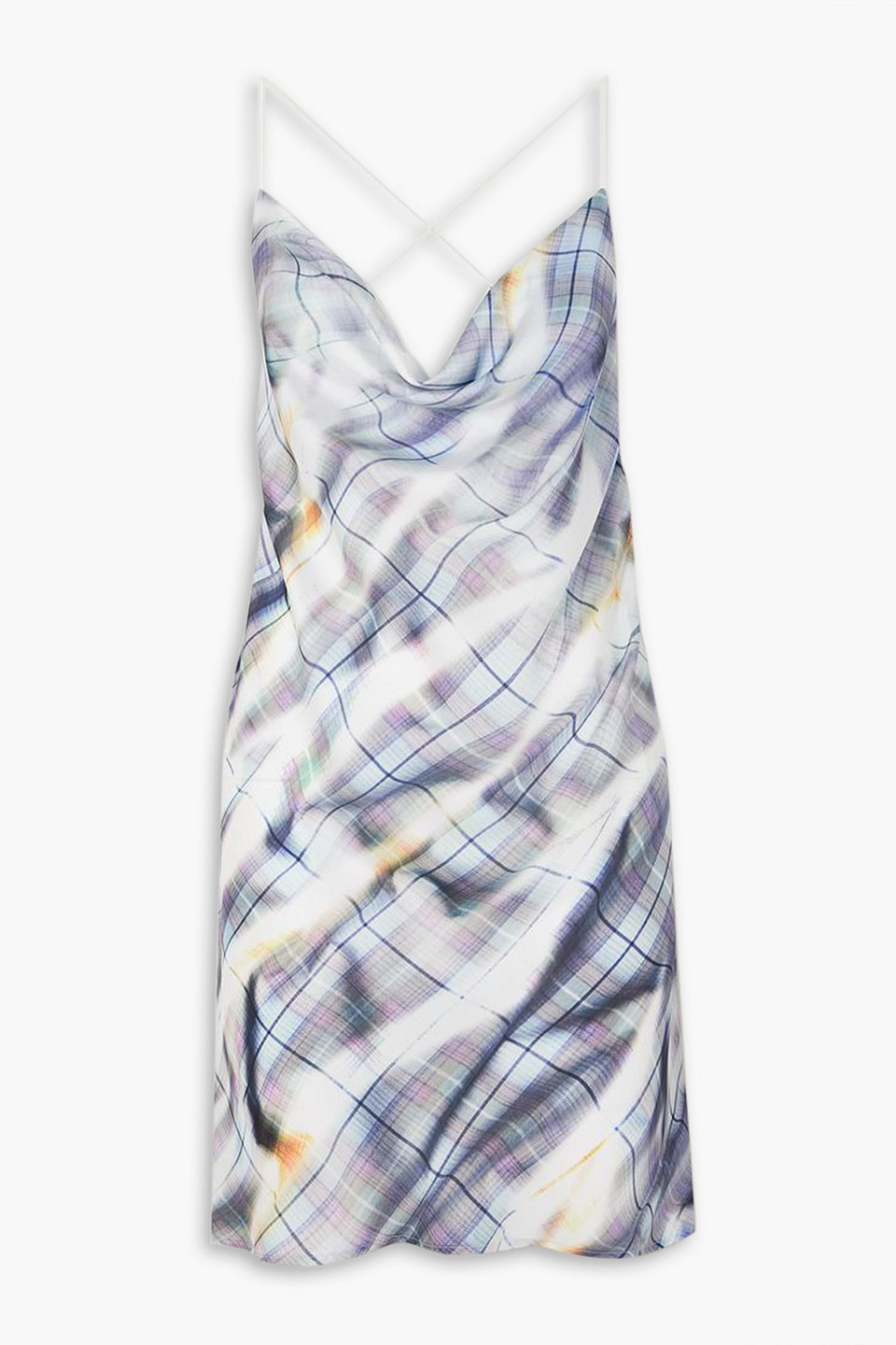 Y/project Open-back Draped Checked Satin Mini Dress In Light Blue
