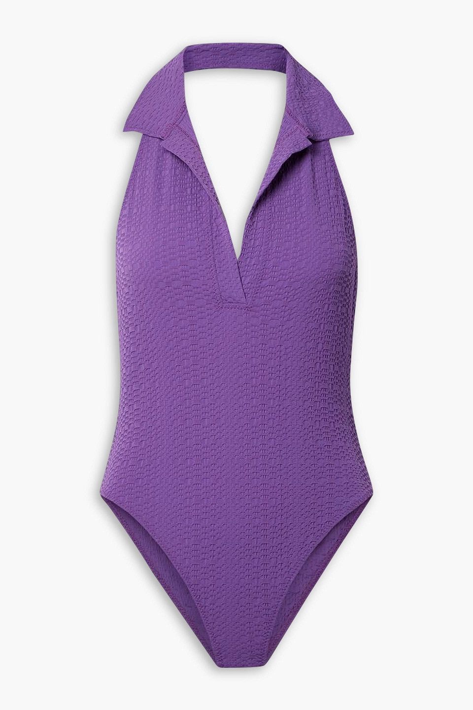 Lisa Marie Fernandez Polo Seersucker Halterneck Swimsuit In Lila