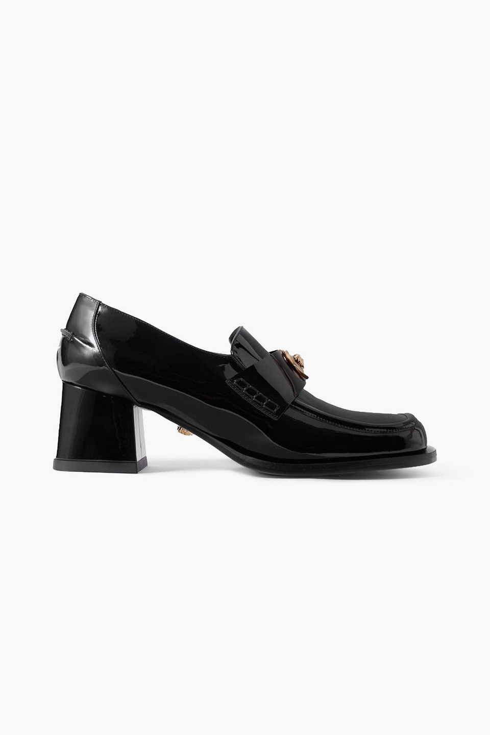 Versace Alia Embellished Patent-leather Loafers In Black
