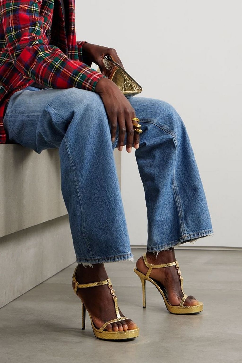 VERSACE Embellished metallic snake-effect leather sandals