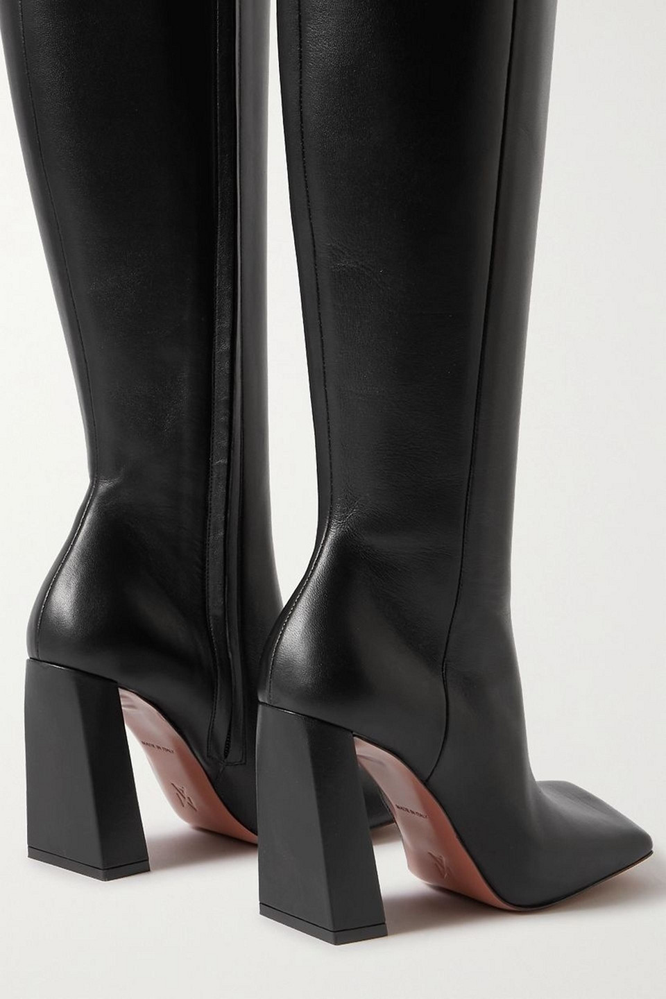 Shop Amina Muaddi Marine Leather Knee Boots In Black