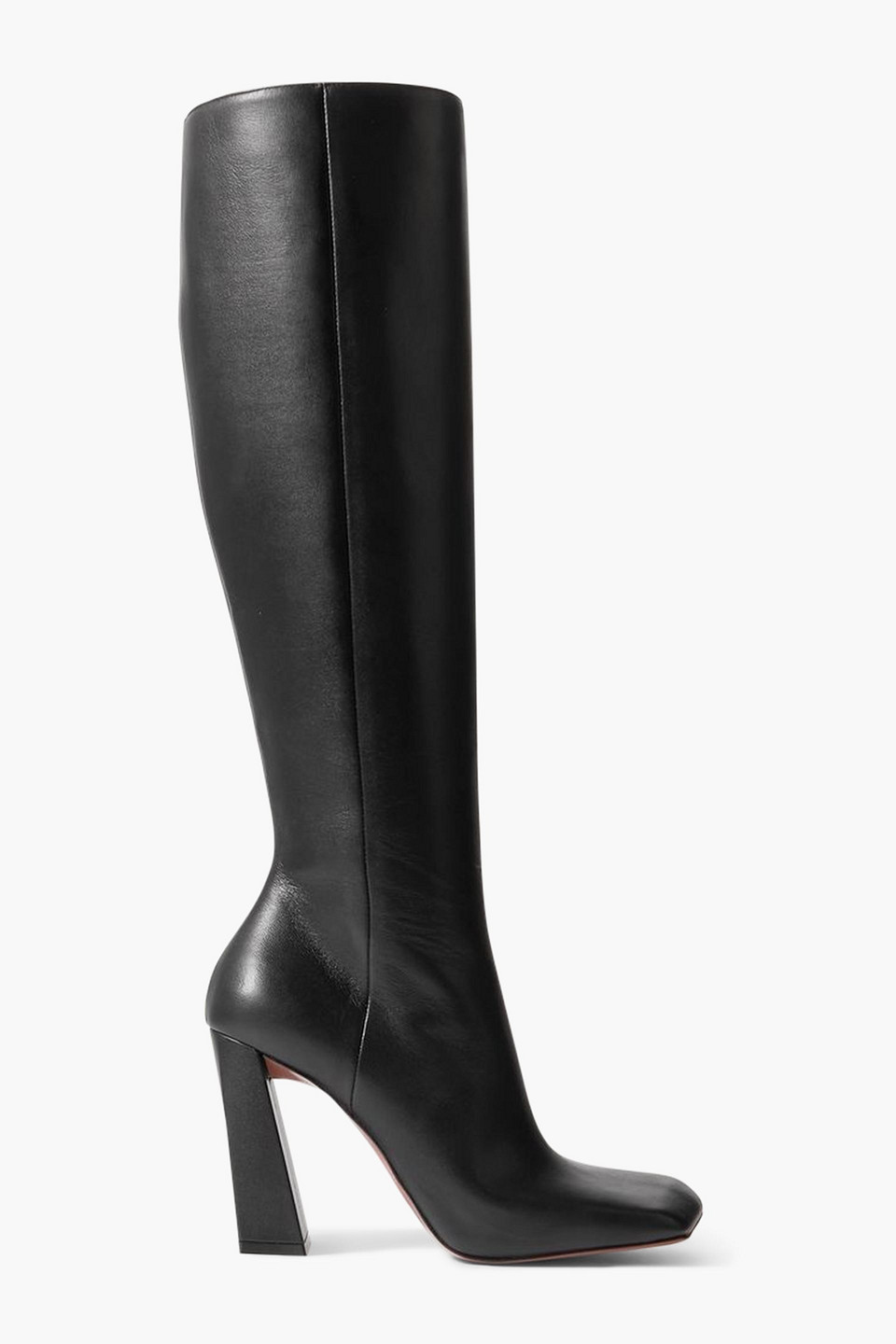 Shop Amina Muaddi Marine Leather Knee Boots In Black