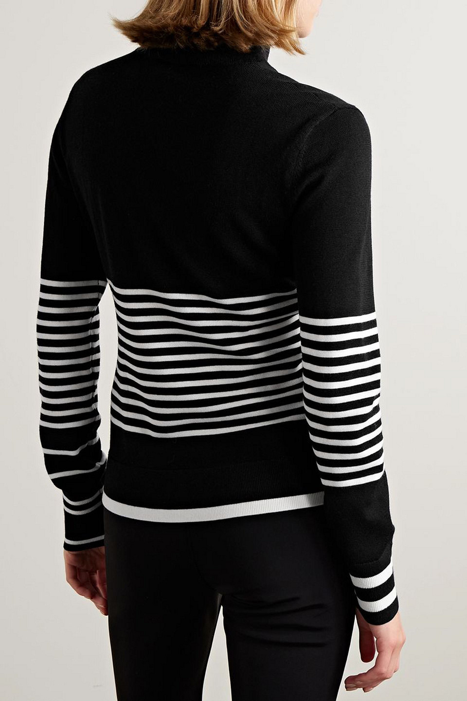 Erin Snow Jackie Striped Merino Wool Turtleneck Sweater In Black