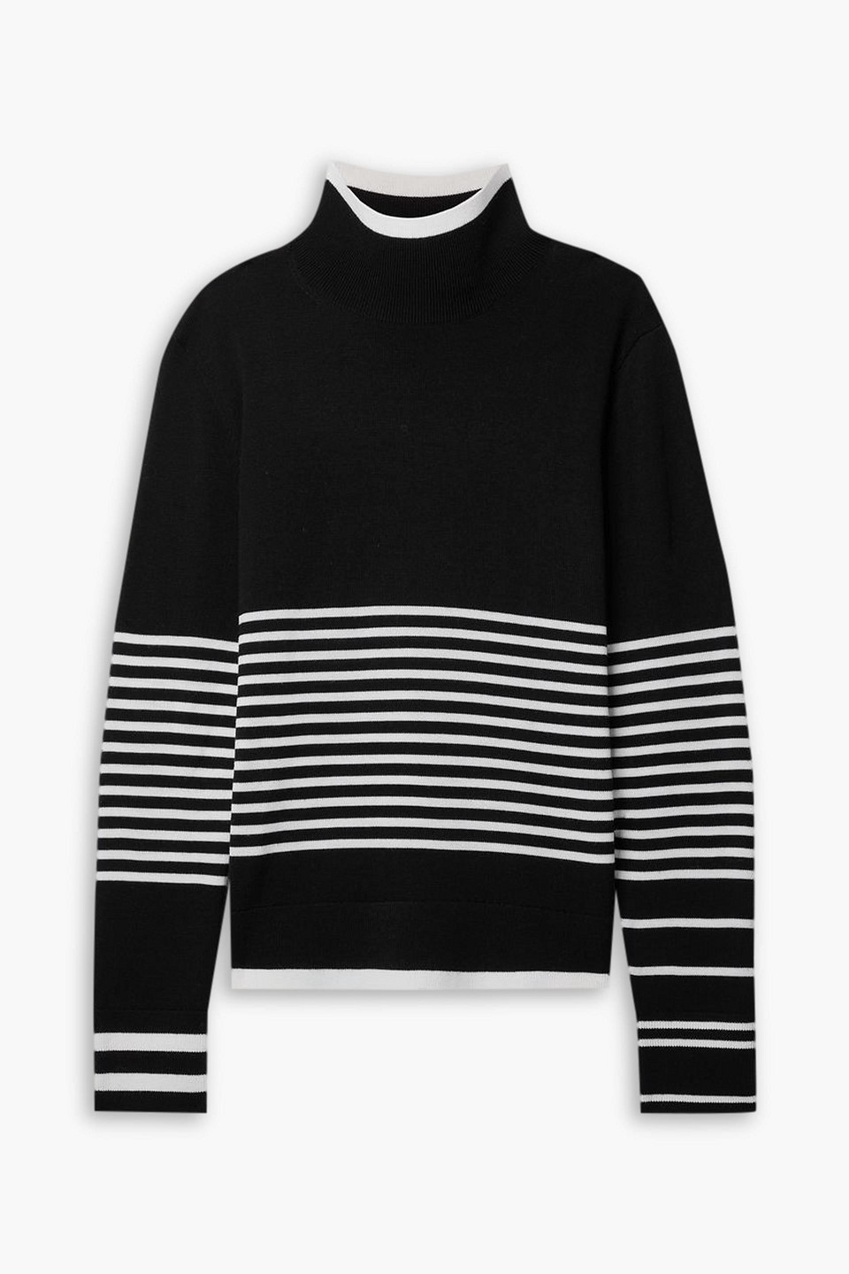 Erin Snow Jackie Striped Merino Wool Turtleneck Sweater In Black
