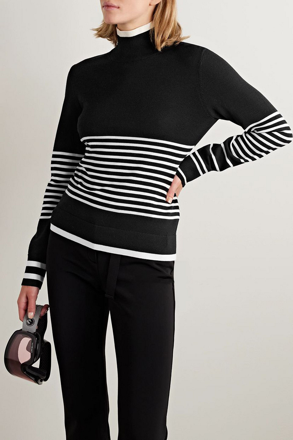 Erin Snow Jackie Striped Merino Wool Turtleneck Sweater In Black