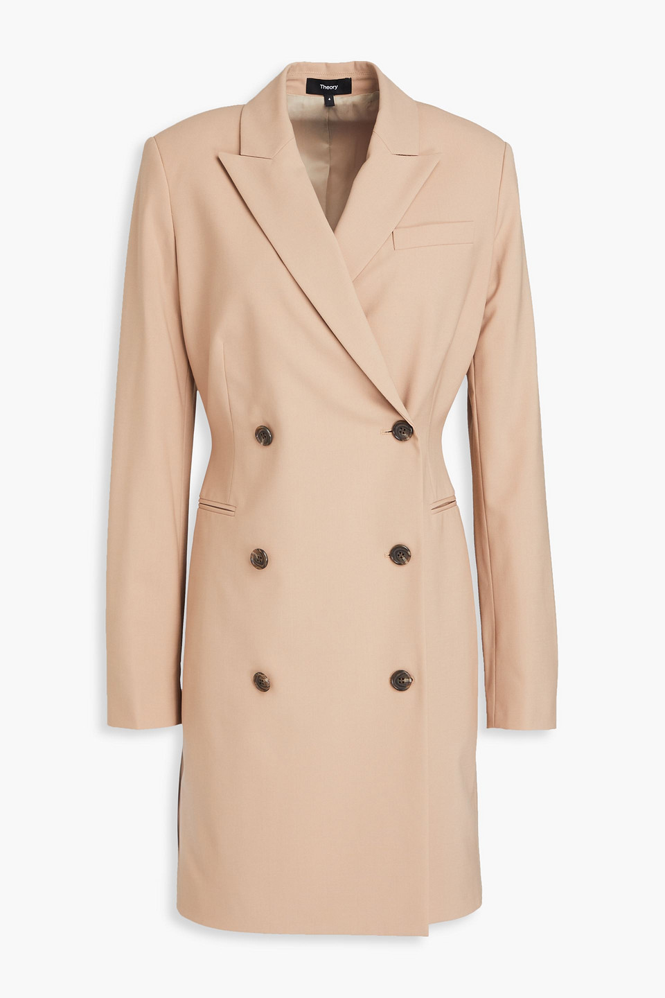 Theory Double-breasted Wool-blend Mini Dress In Gold