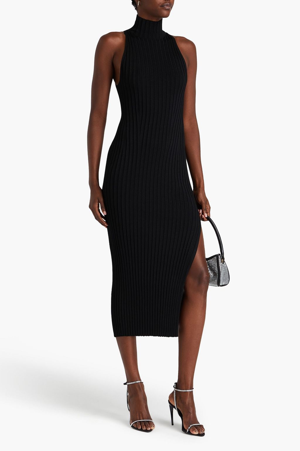 GALVAN  LONDON Midikleid aus Rippstrick in Metallic-Optik