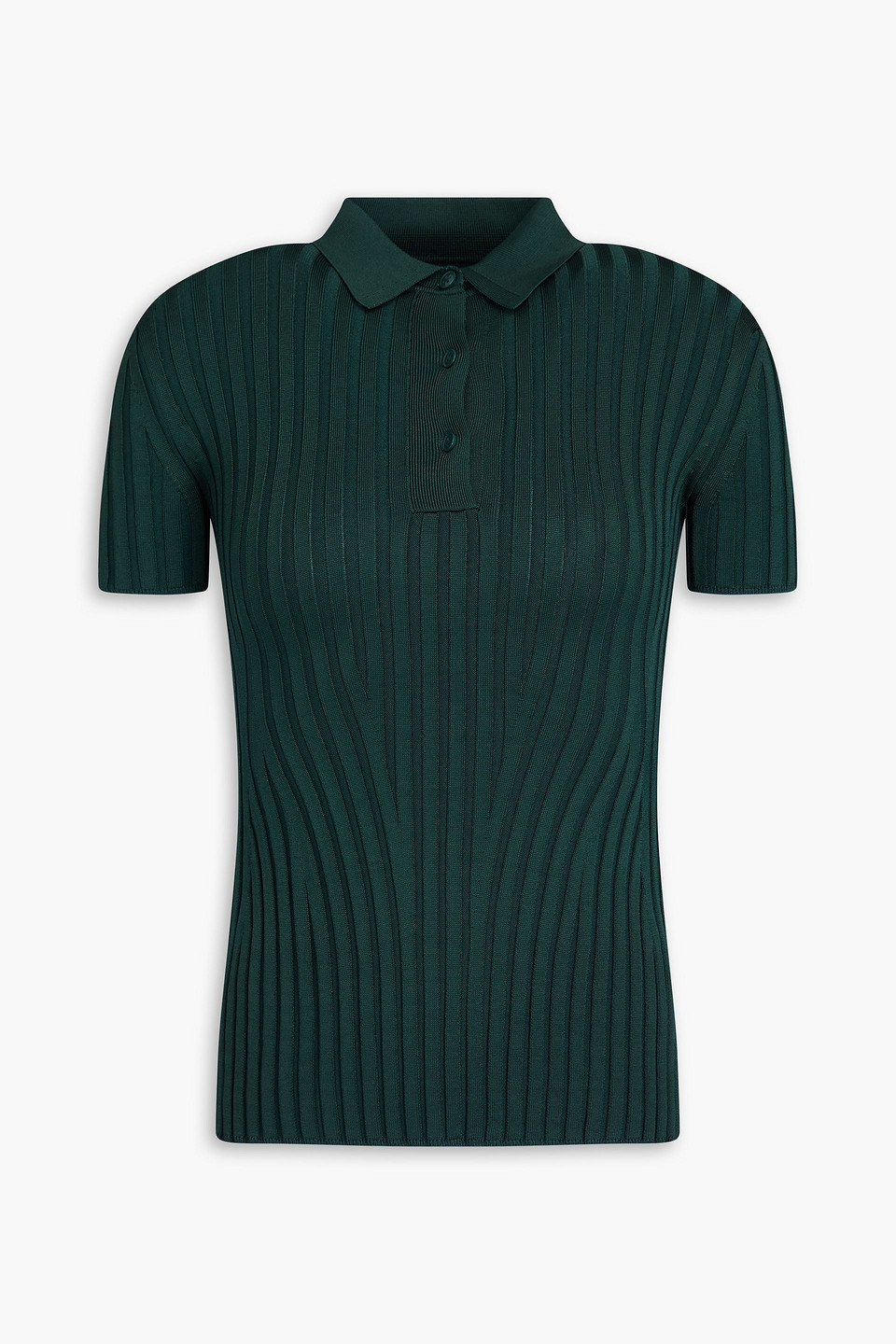 Galvan Rhea Ribbed-knit Polo Shirt In Green