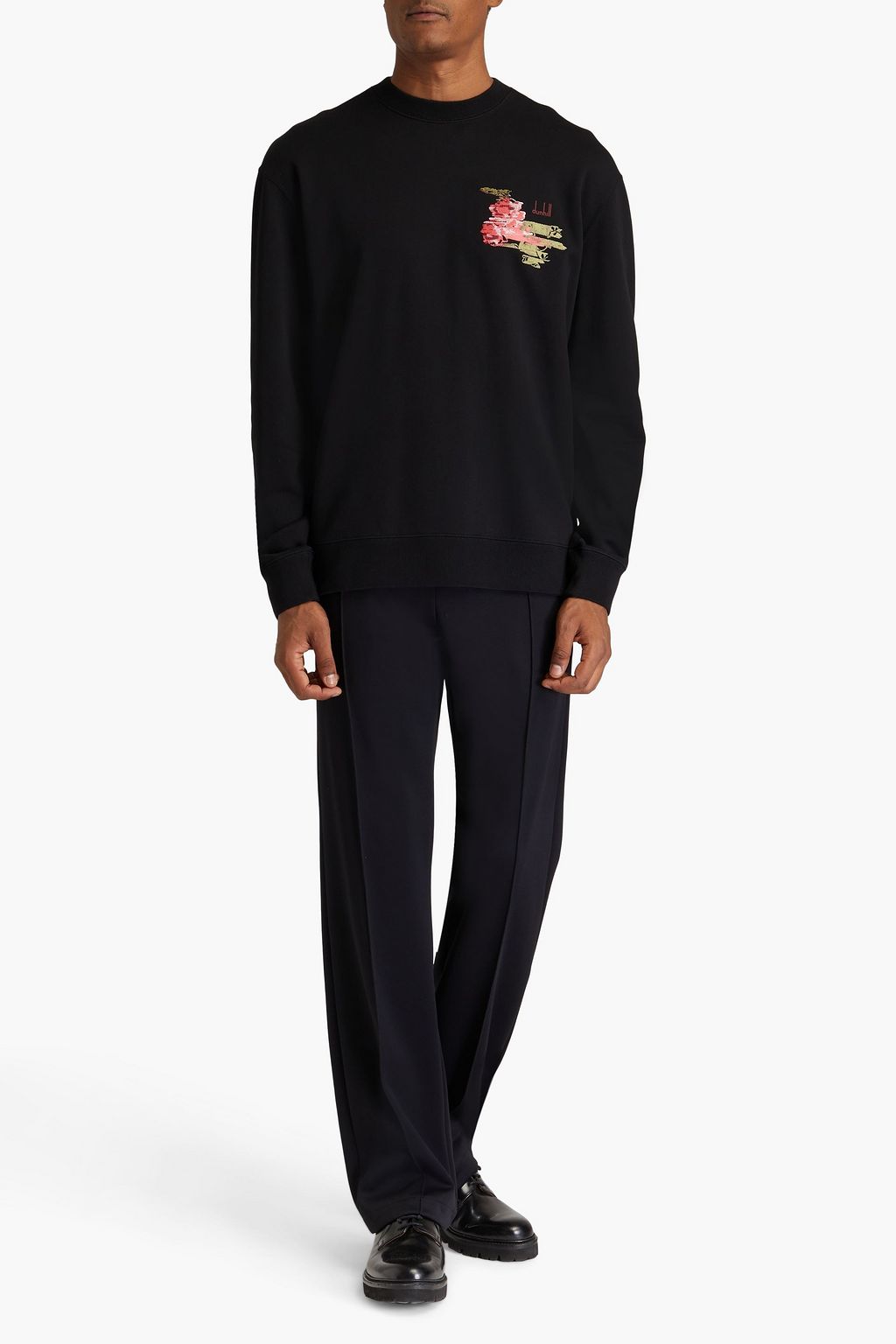 DUNHILL Embroidered French cotton-terry sweatshirt