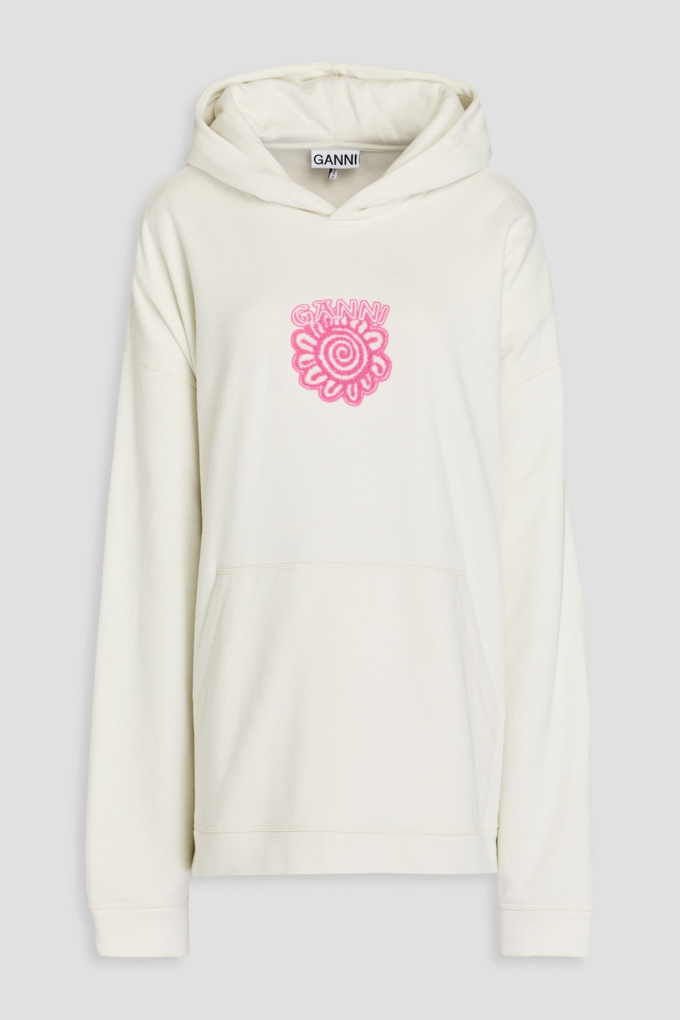 GANNI - Embroidered cotton-fleece hoodie - White - XXL/XXXL