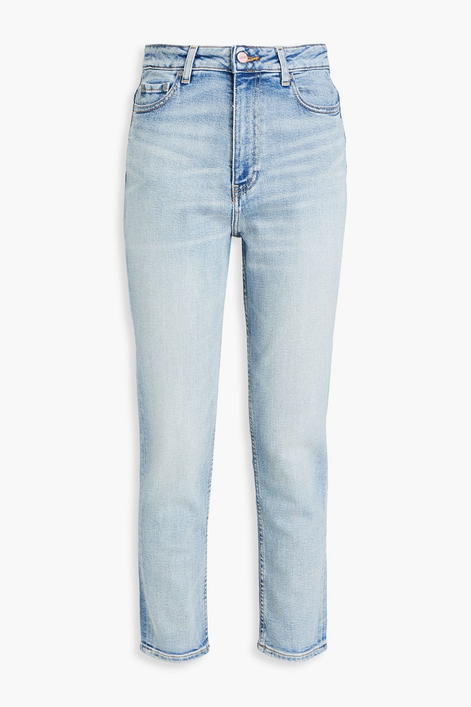 Ganni Cropped Faded High-rise Tapered Jeans In Light Denim