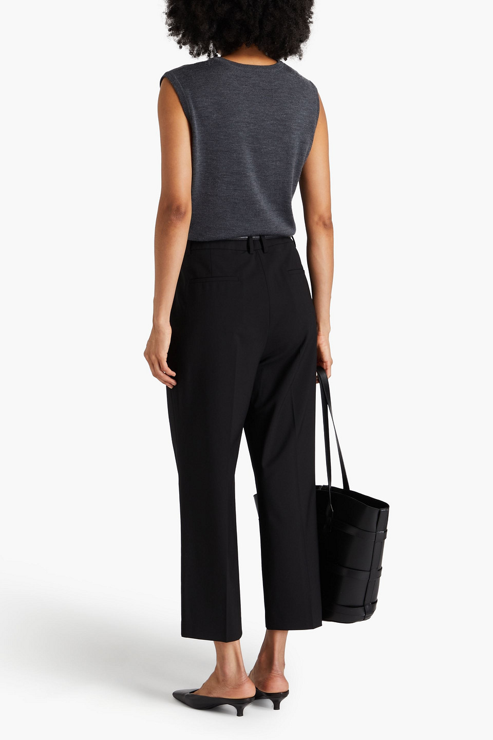 Theory Cropped Wool-blend Straight-leg Pants In Black