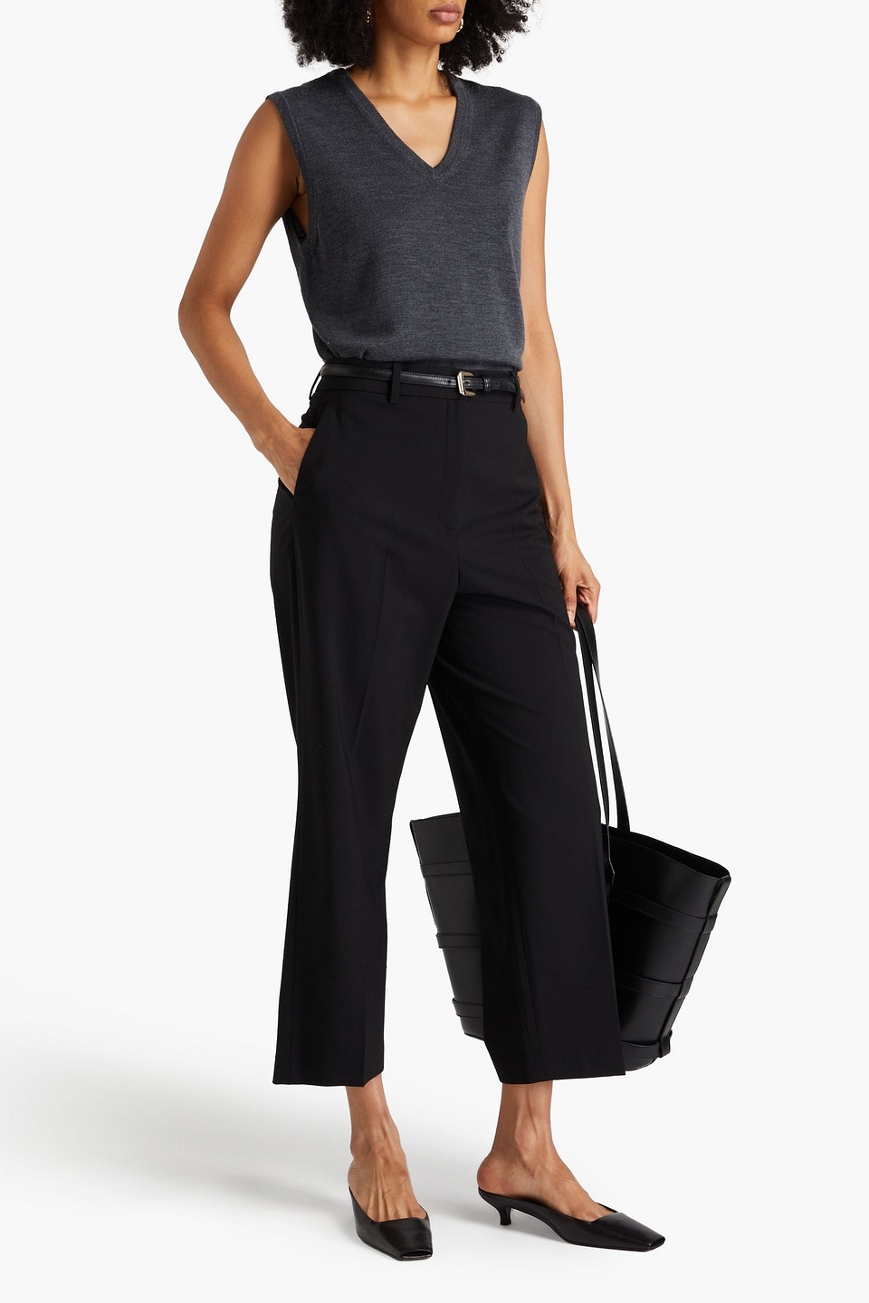 Theory Cropped Wool-blend Straight-leg Pants In Black