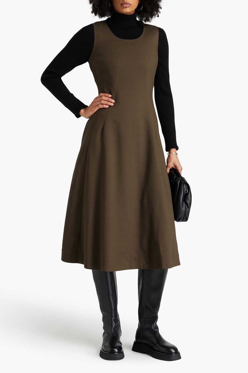 Theory Crepe Midi Dress In Army Green