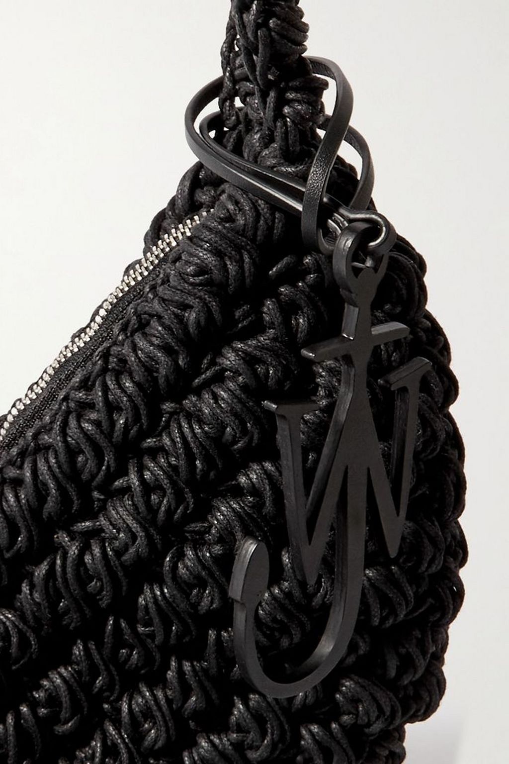 JW ANDERSON Popcorn leather-trimmed crocheted cotton shoulder bag