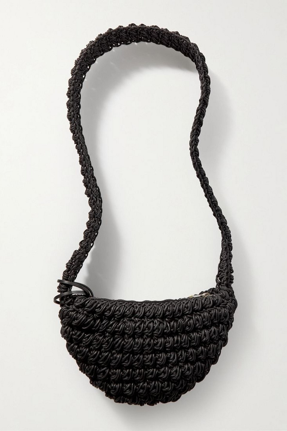 Shop Jw Anderson Popcorn Leather-trimmed Crocheted Cotton Shoulder Bag In Black