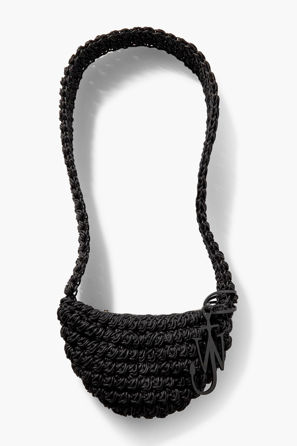 Jw Anderson Popcorn Leather-trimmed Crocheted Cotton Shoulder Bag In Black