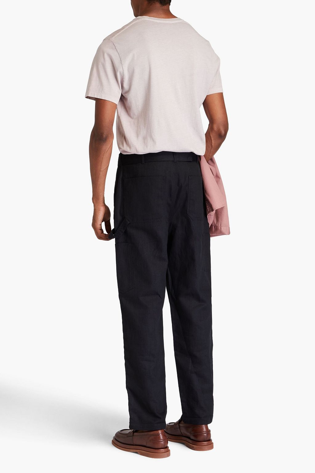 DUNHILL Belted cotton and linen-blend pants