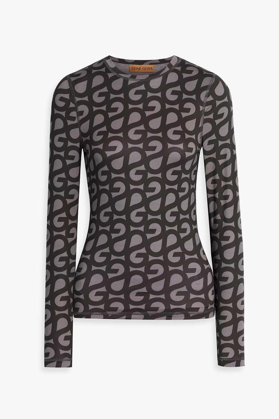 Stine Goya Juno Printed Jersey Top In Dark Gray