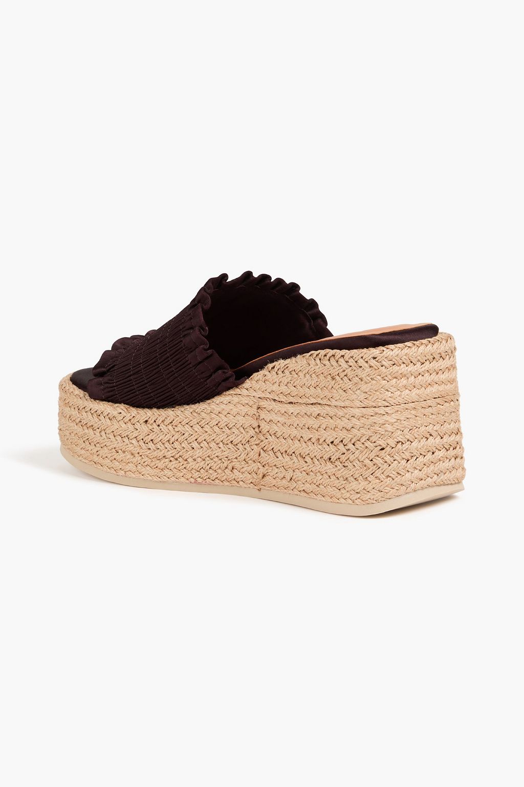 GANNI Ruffled satin wedge espadrille mules