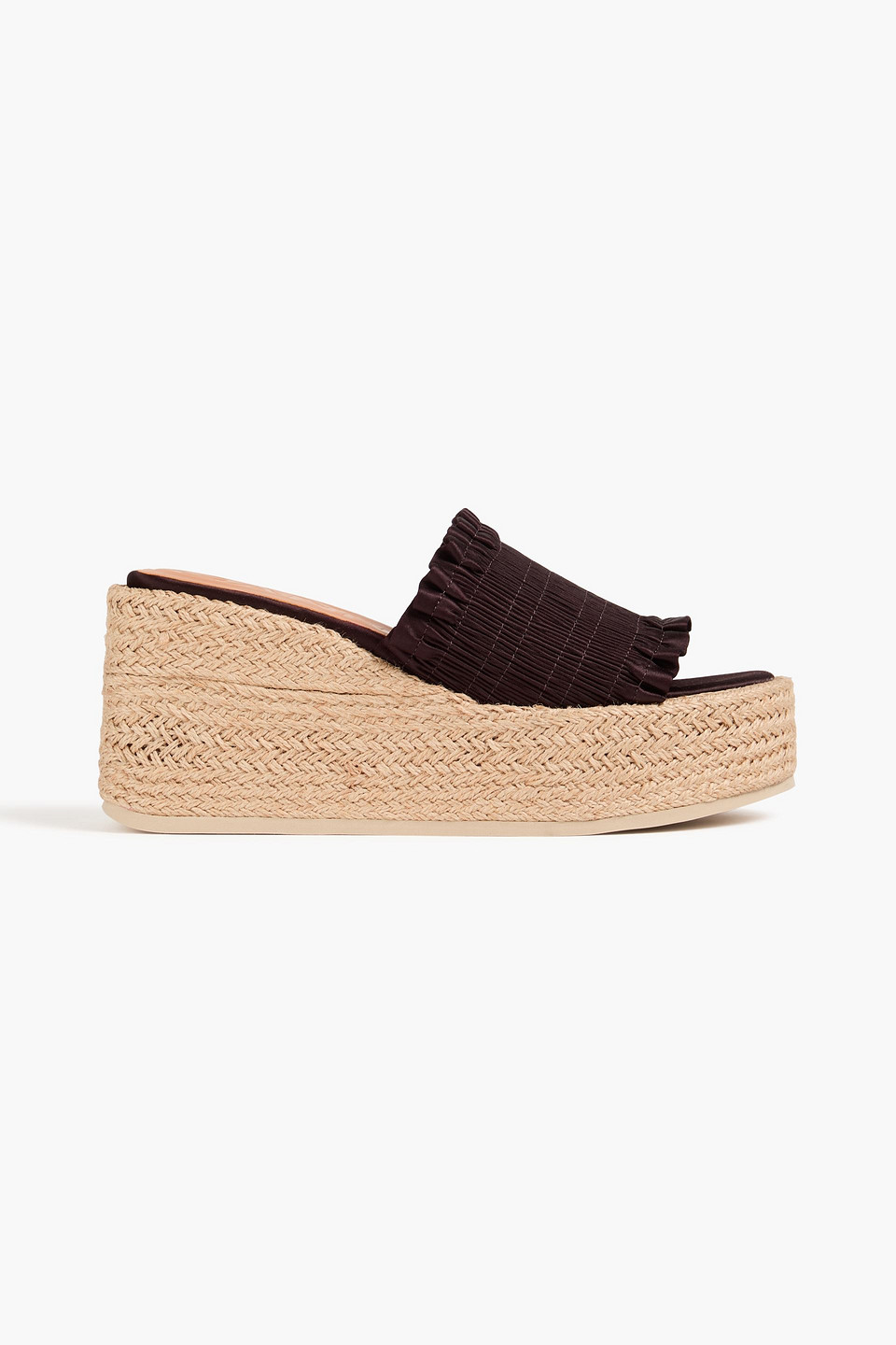 GANNI - Ruffled satin wedge espadrille mules - Brown - EU 37