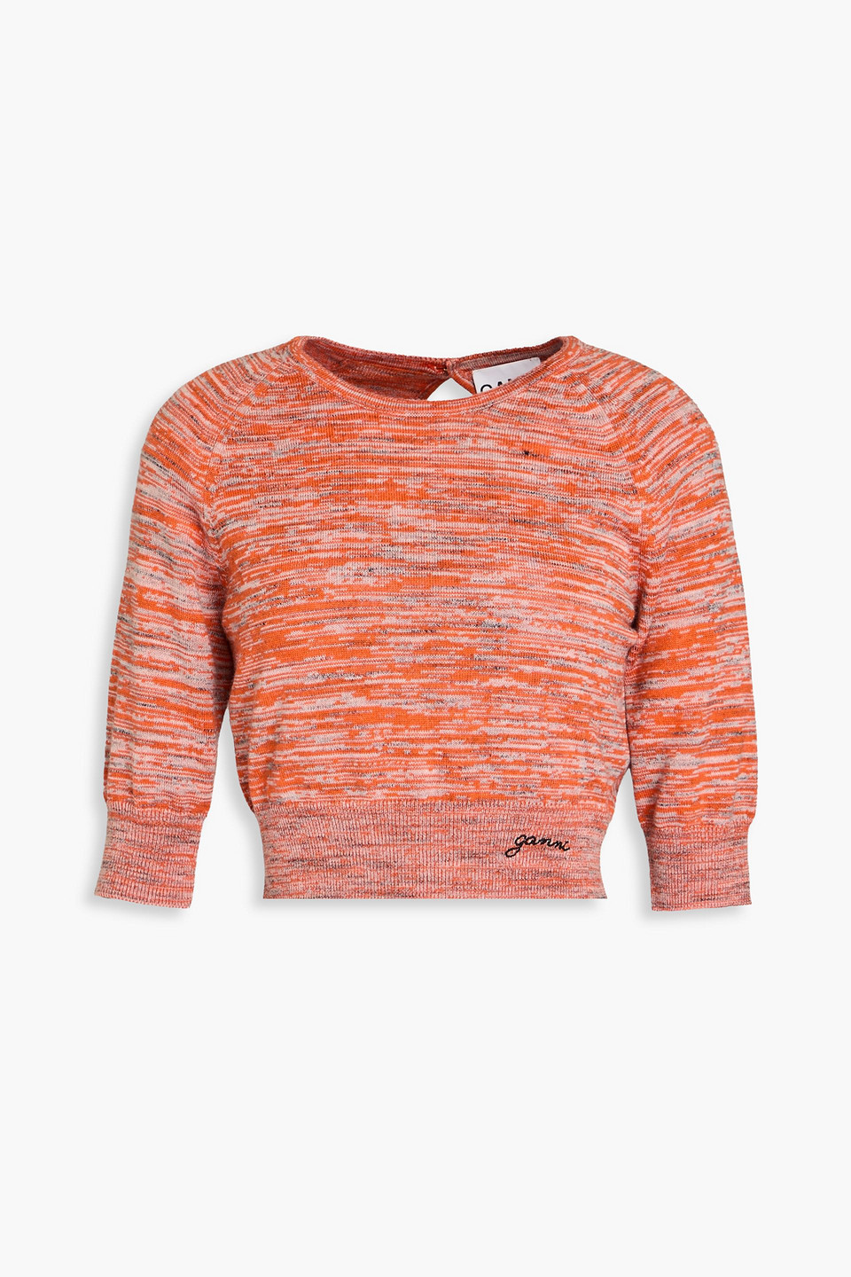 GANNI - Cropped marled merino wool top - Orange - S