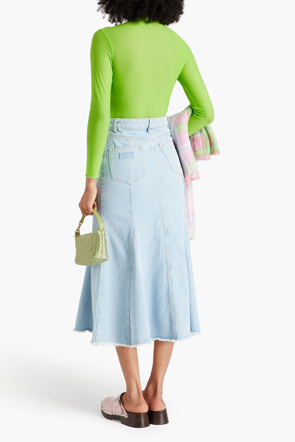 Ganni Denim Midi Skirt In Light Denim