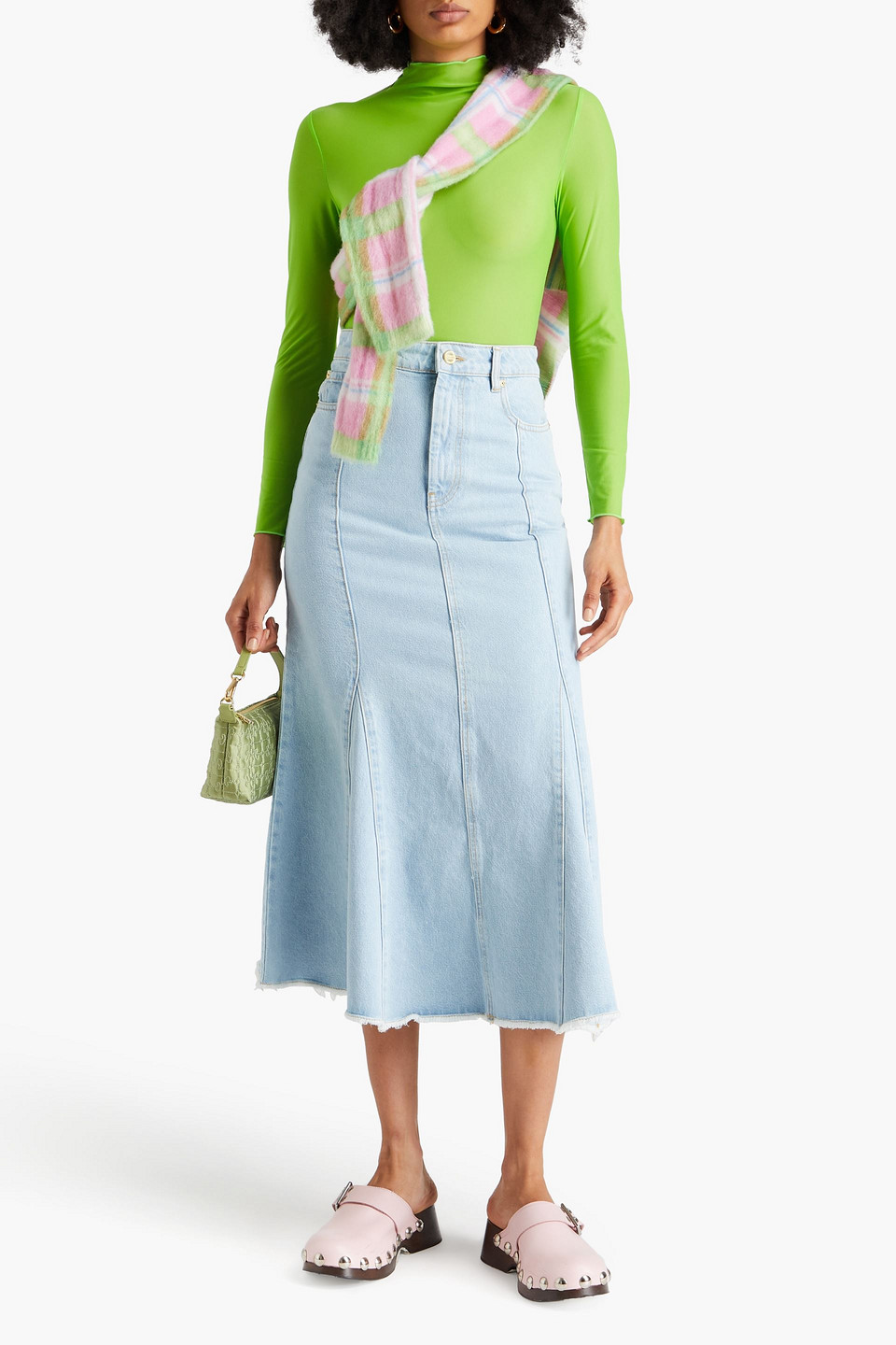Ganni Denim Midi Skirt In Light Denim