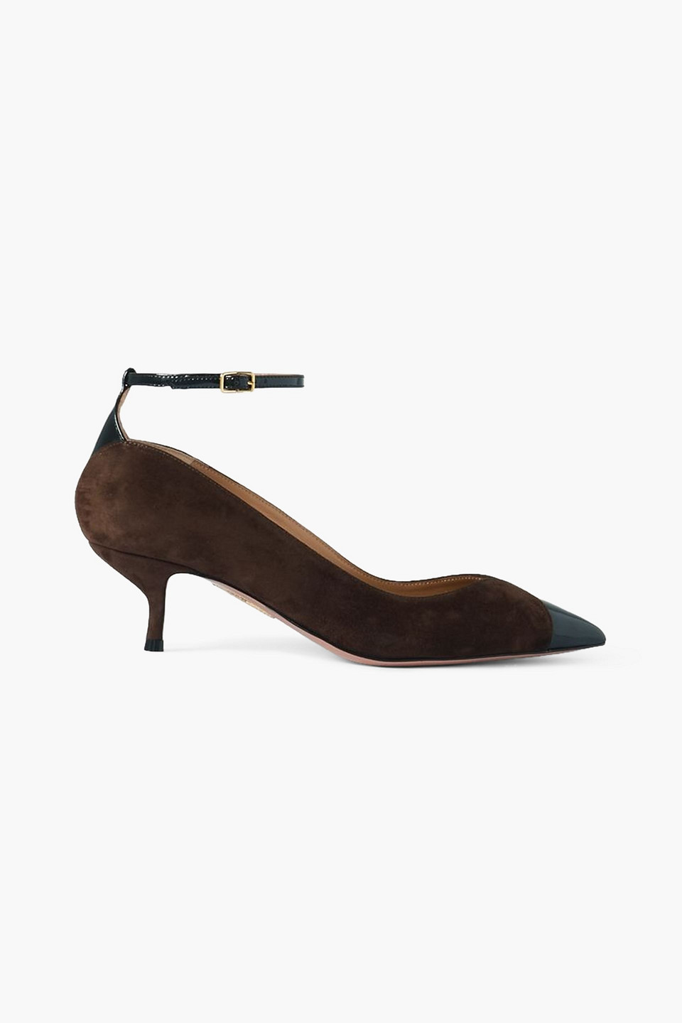 Aquazzura Pinot 50 Patent Leather-trimmed Suede Pumps In Dark Brown