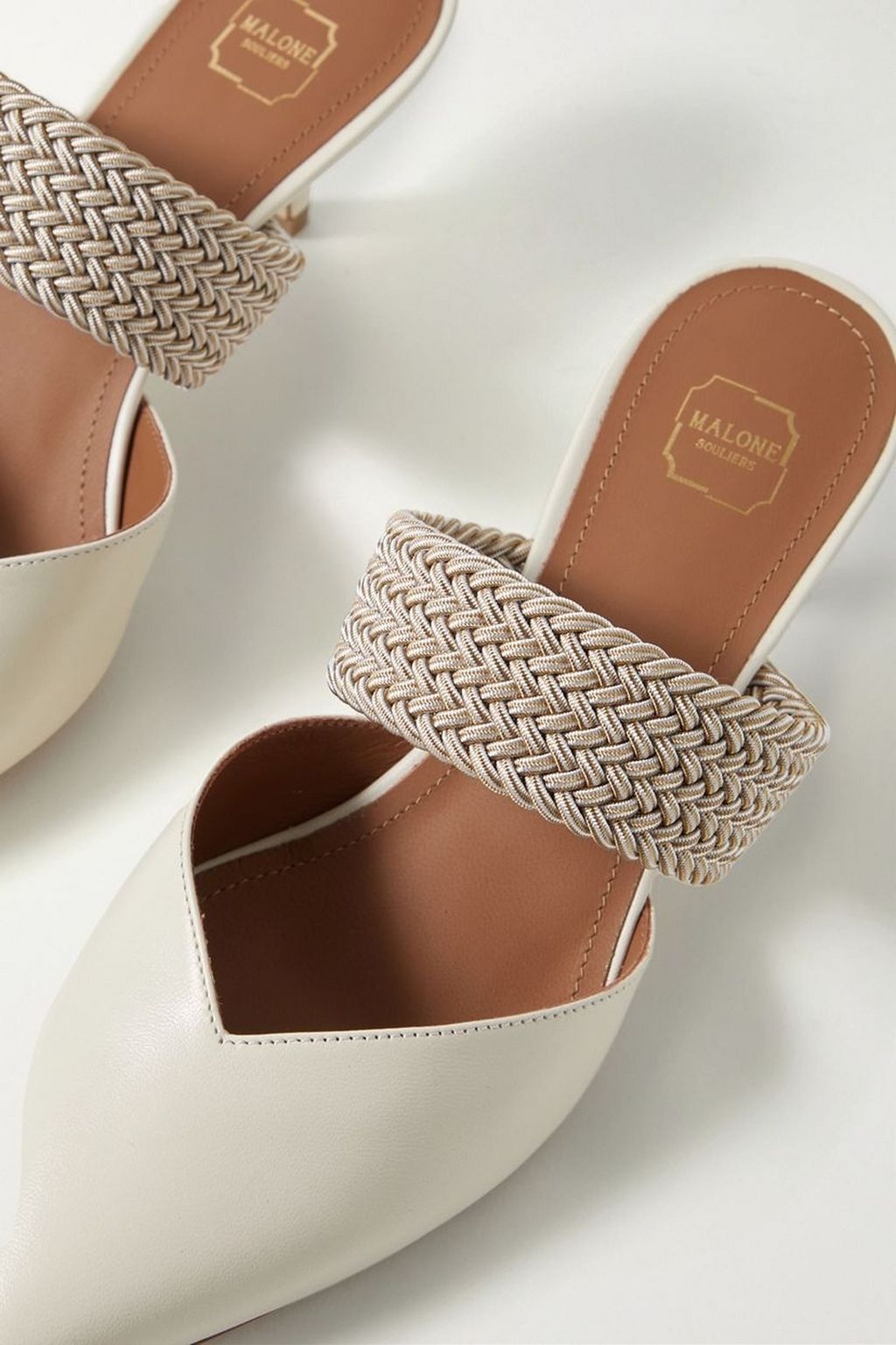 MALONE SOULIERS حذاء ميول Maisie من الجلد مع حواف من الحبل بكعب 45 مم