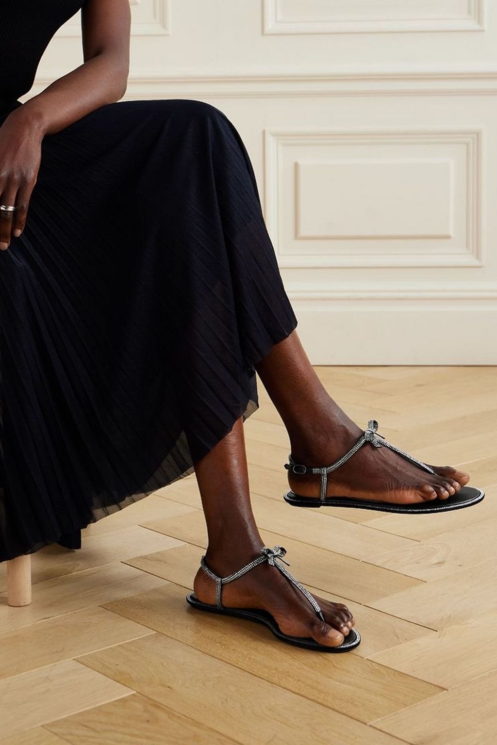 RENE' CAOVILLA Caterina bow and crystal-embellished leather sandals