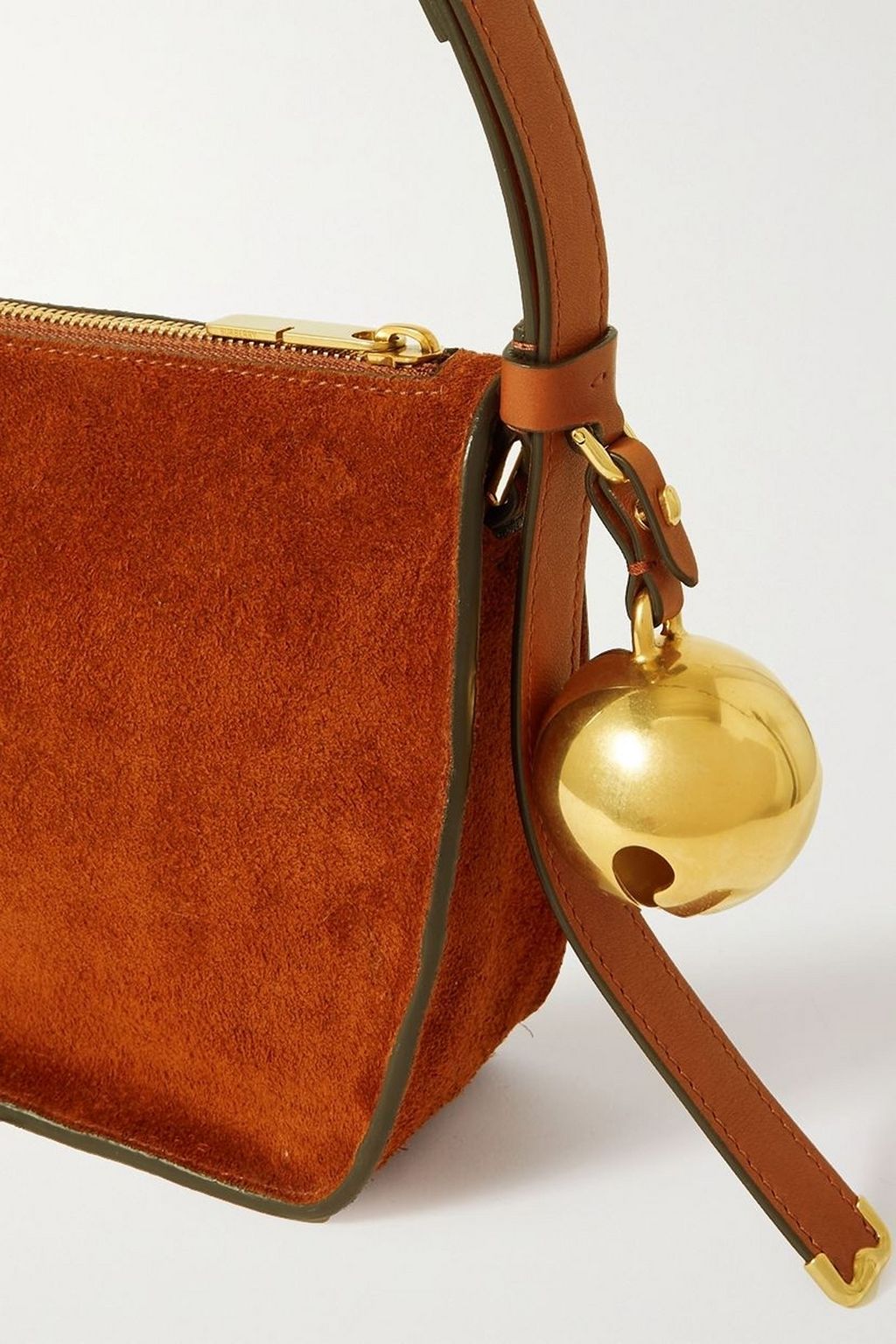 BURBERRY حقيبة كتف كبيرة مزركشة من جلد السويد بحواف من الجلد