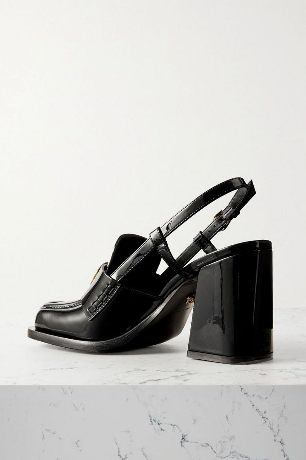 VERSACE Embellished patent-leather slingback pumps