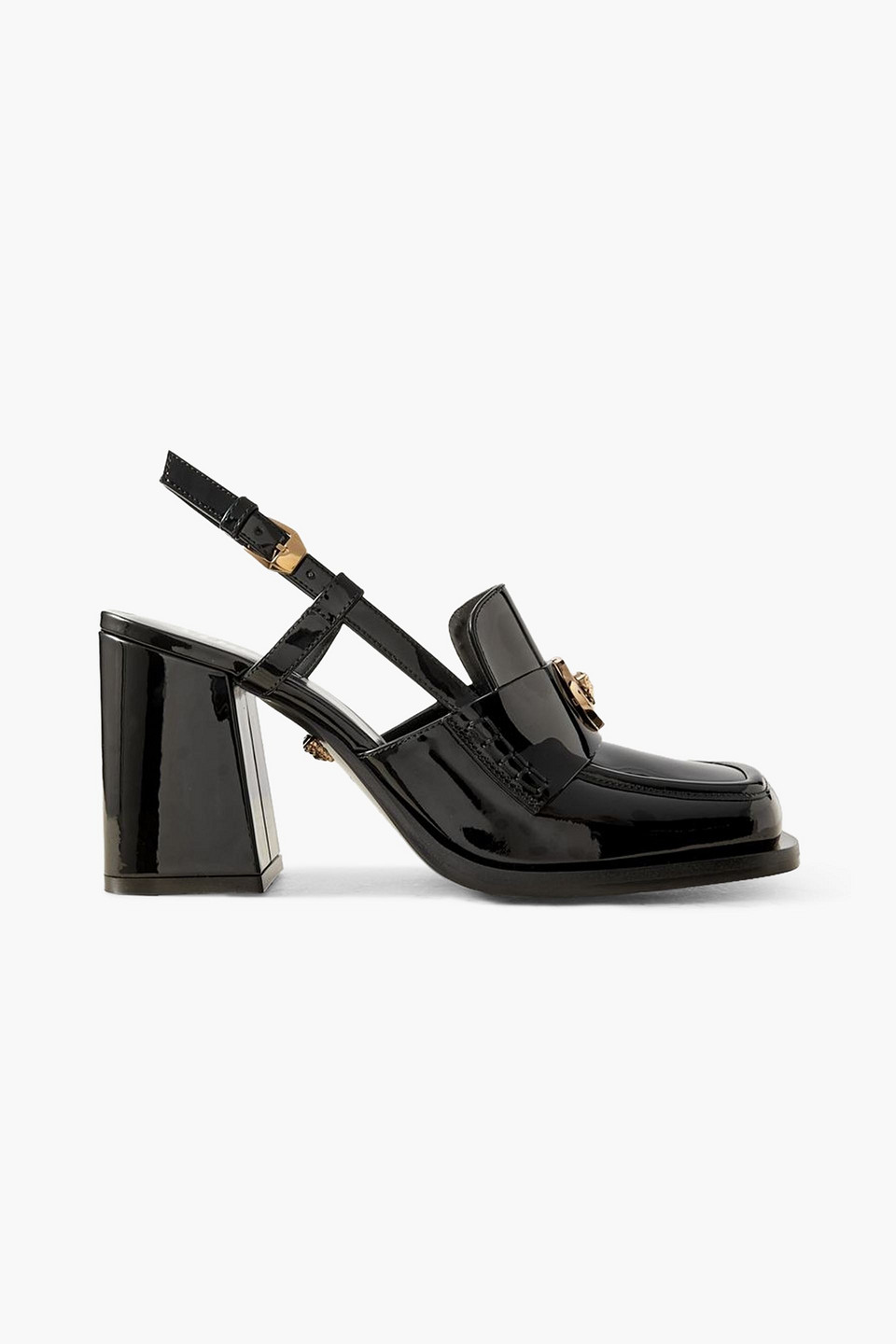 Versace Embellished Patent-leather Slingback Pumps In Black