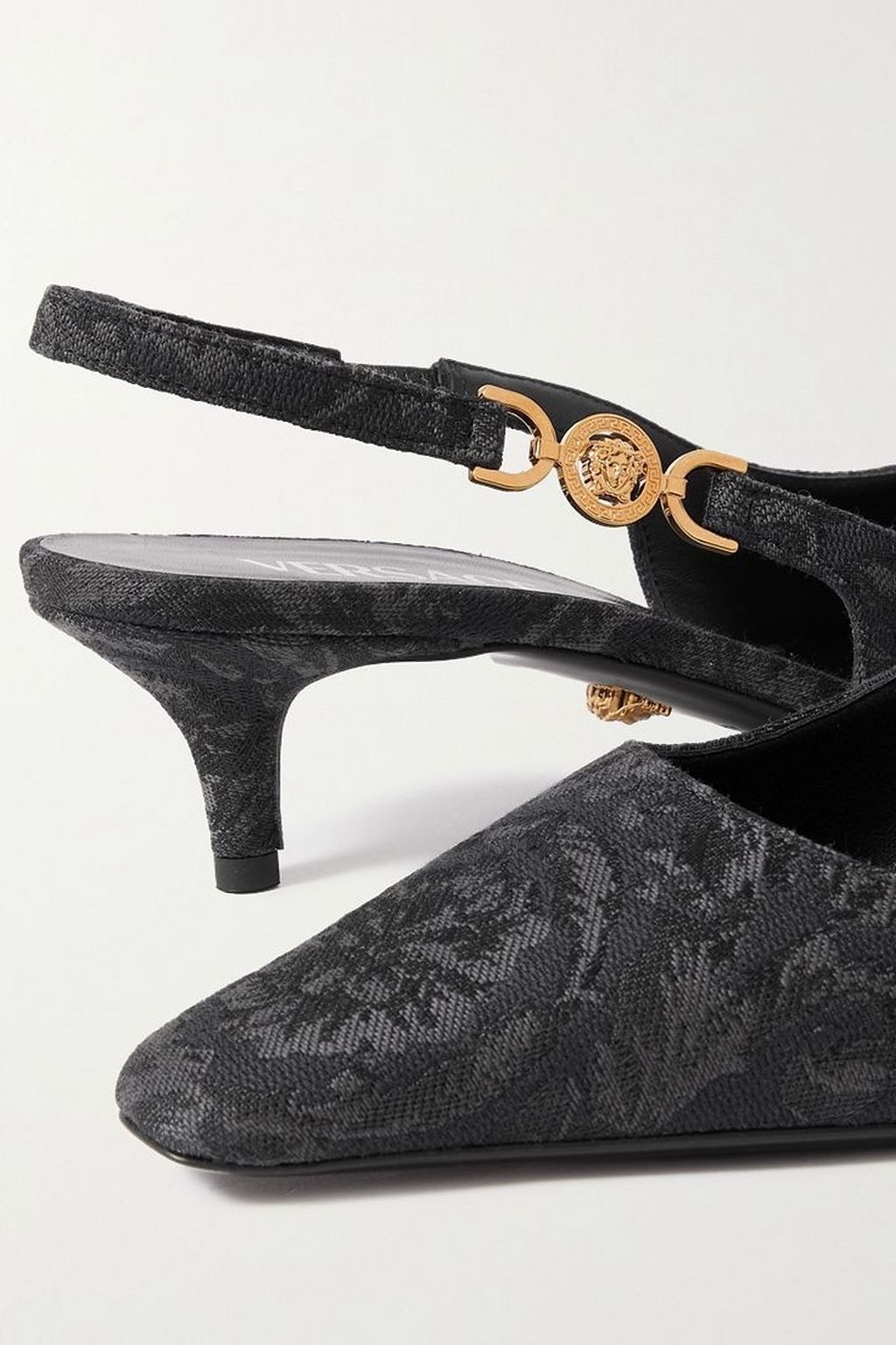 VERSACE Embellished brocade slingback pumps