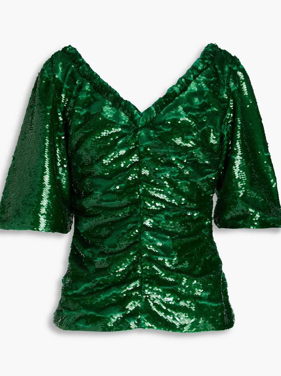 ruched sequined georgette top