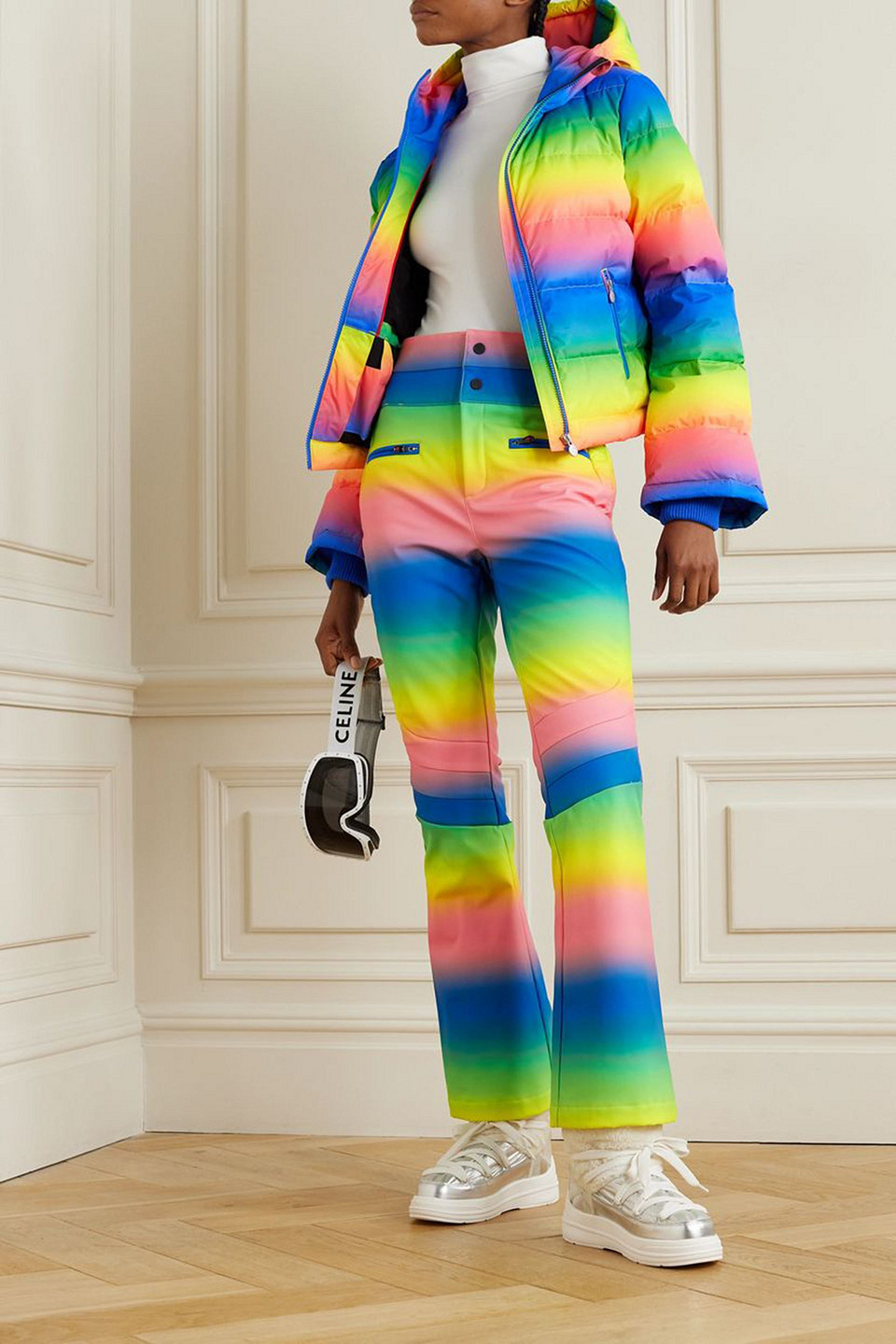Shop Perfect Moment Aurora Mid-rise Flared Ski Pants In Multicolor