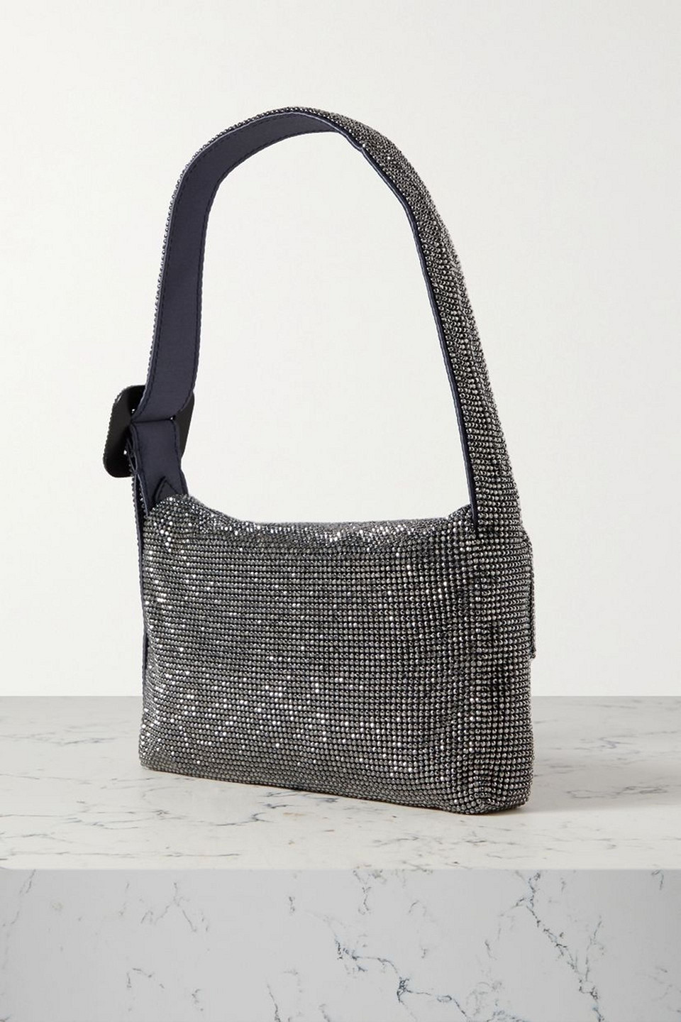 Benedetta Bruzziches Vitty La Mignon Crystal-embellished Satin Shoulder Bag In Gunmetal