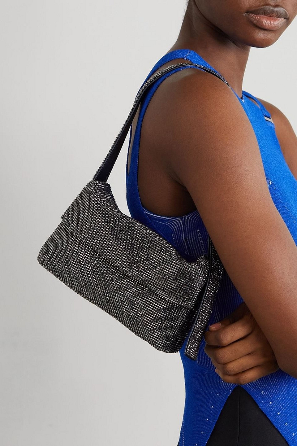 Benedetta Bruzziches Vitty La Mignon Crystal-embellished Satin Shoulder Bag In Gunmetal