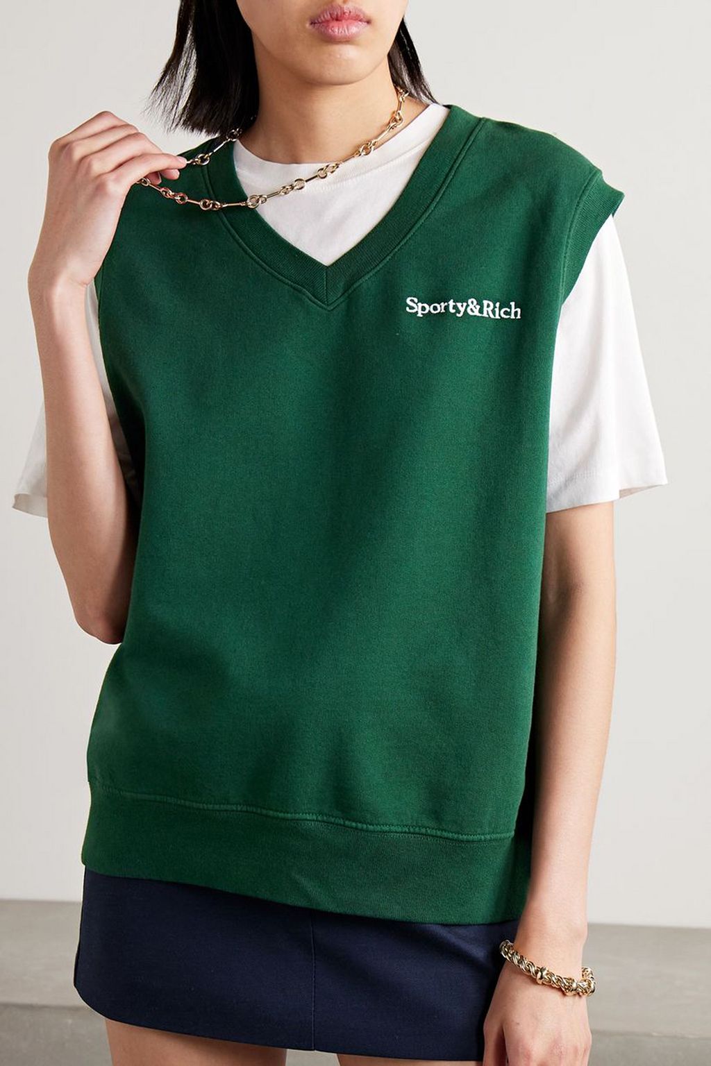 SPORTY & RICH Embroidered cotton-fleece vest