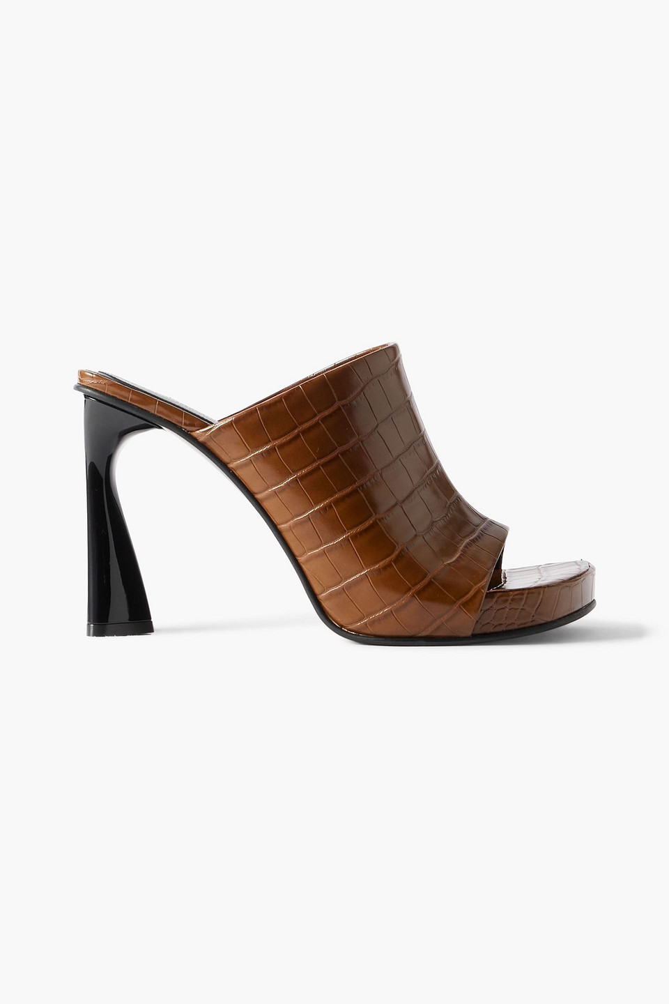 stella mccartney - elsa glossed croc-effect mules - brown - eu 41